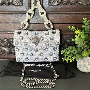 Kurt Geiger Silver and White Beaded Shoulder Bag